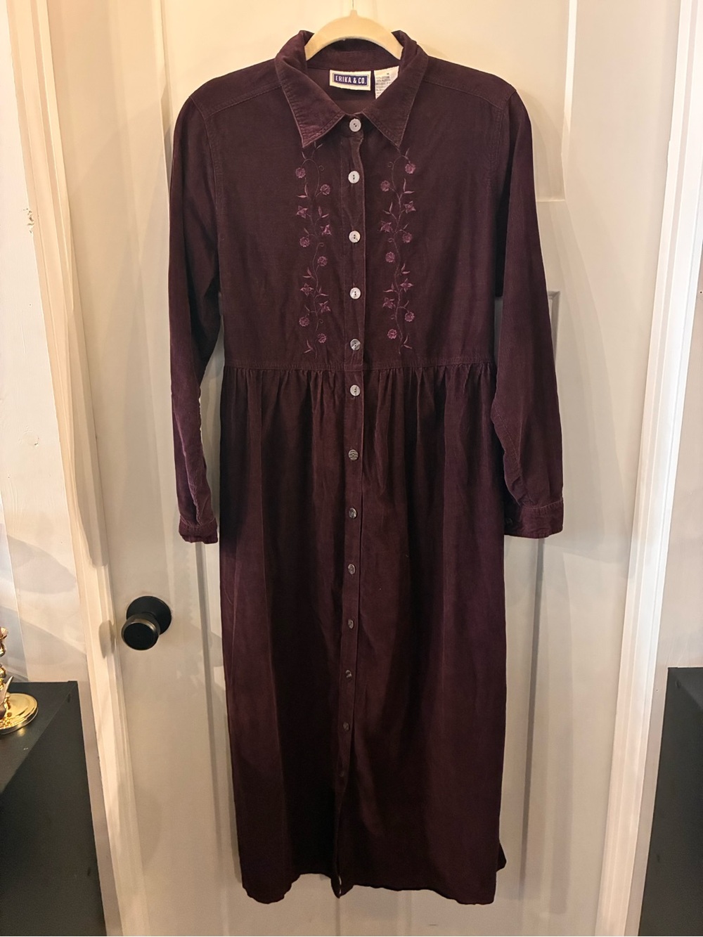 Corduroy Button-Front Dress - Deep Plum